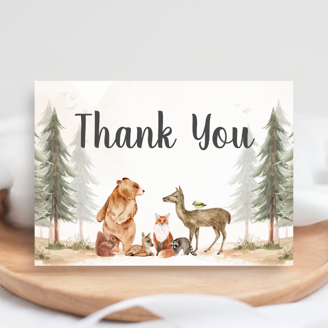 Äventyret Väntar Skogsbarnsbad Tack Kort (Woodland Baby Shower Thank you Card)