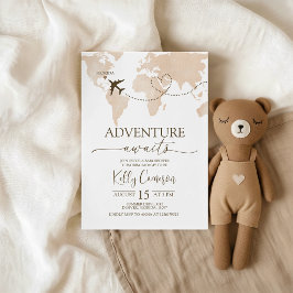 Äventyret Väntar Världskarta Baby Shower Inbjudan