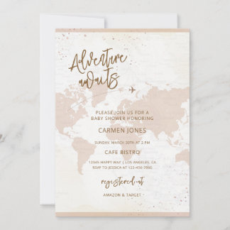 Äventyret Väntar Världskarta Baby Shower Inbjudningar