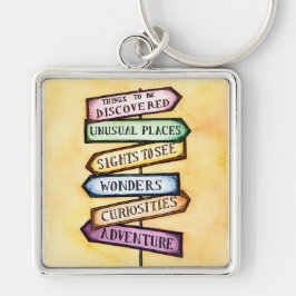 Äventyrgatan undertecknar reser konst fyrkantig silverfärgad nyckelring