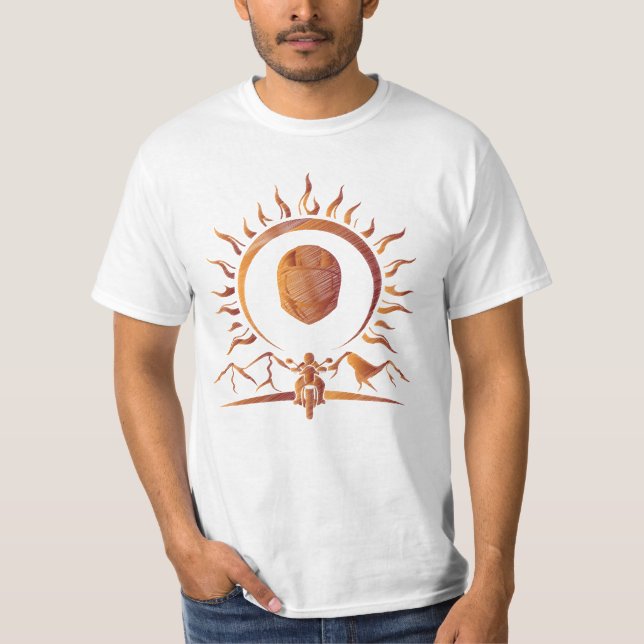 Äventyrlig ande Orange Motorcykelhjälm Sol T Shirt (Framsida)