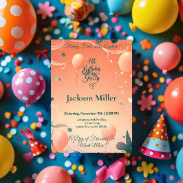 Äventyrlig ballongfödelsedagsinbjudan med söt räv inbjudningar