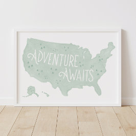 Äventyrlig Mintgrön Upplevelse Väntar USA Karta Ba Poster