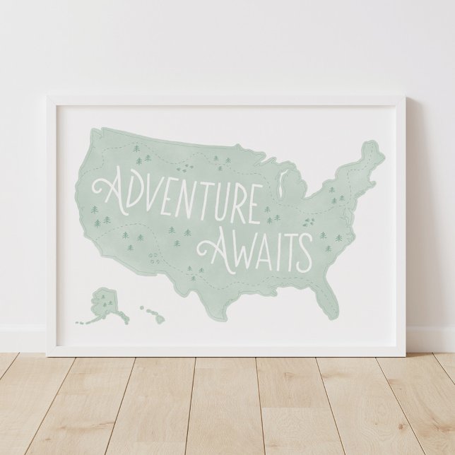 Äventyrlig Mintgrön Upplevelse Väntar USA Karta Ba Poster (Skapare uppladdad)