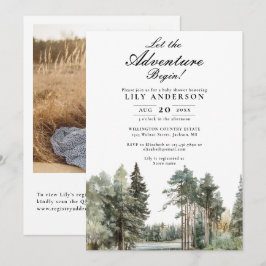 Äventyrs sjö skog Foto QR-kod Baby Shower Inbjudningar