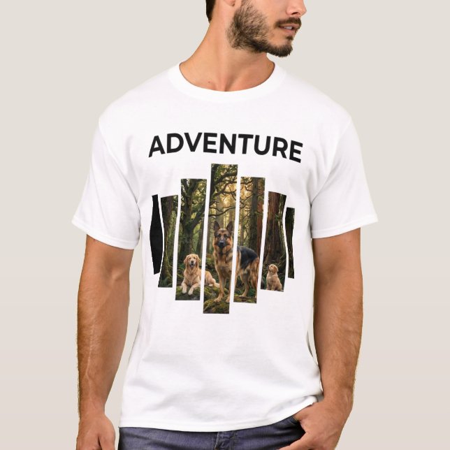 Äventyrs T-Shirt Med Hundar Skog Utomhus (Framsida)