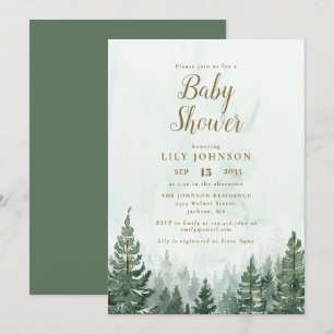 Äventyrs Tallskogs Baby Shower Inbjudningar