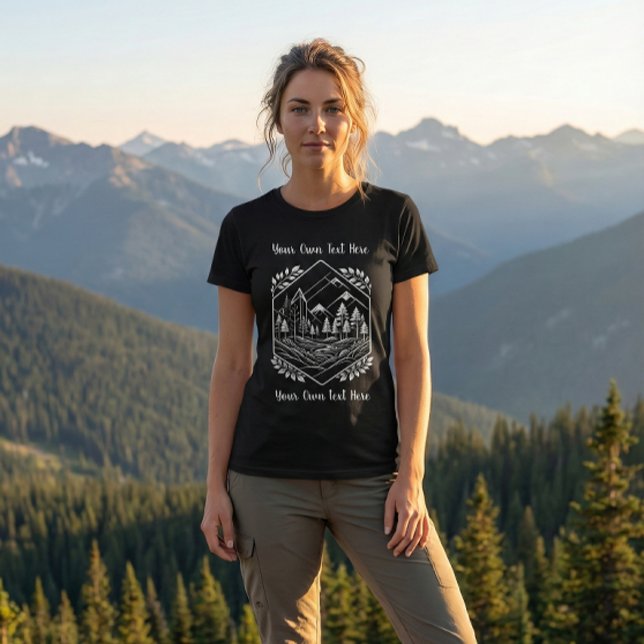 Äventyrsberg Hexagon Natur Din Text T Shirt (Adventure Mountain Hexagon Tee: Hit the trail! Your Text makes this hiker look uniquely yours.)