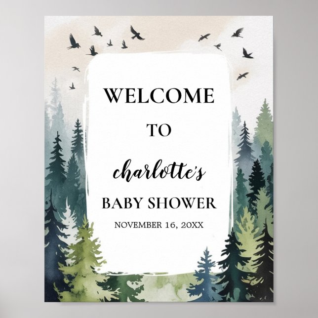 Äventyrsbergsskogs Baby Shower Välkommen Poster (Framsidan)
