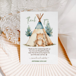 Äventyrsbjörn Camping Pojke Baby Shower Tack Kort