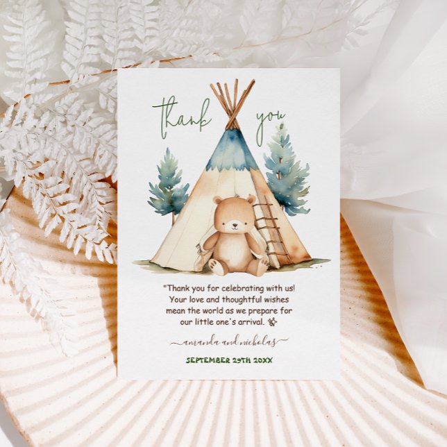 Äventyrsbjörn Camping Pojke Baby Shower Tack Kort (Skapare uppladdad)