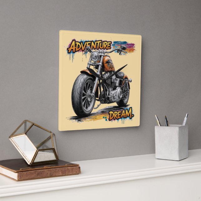 Äventyrsdrömmen – Vintage Chopper Motorcykel Fyrkantig Klocka (Kontor)