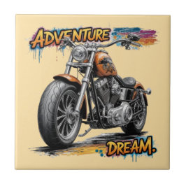 Äventyrsdrömmen – Vintage Chopper Motorcykel Kakelplatta