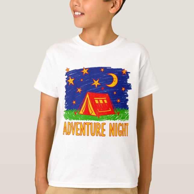Äventyrsnatt Camping Tält Barn Ritning T Shirt (Framsida)
