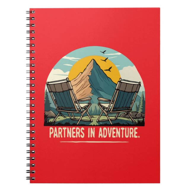 Äventyrsparter i Retro Mountain Camping Design Anteckningsbok (Framsidan)