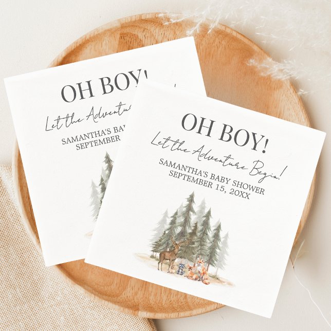 Äventyrsstart Baby Shower Pappersservett (Let the Adventure Begin Woodland Animals Baby Shower Napkin)