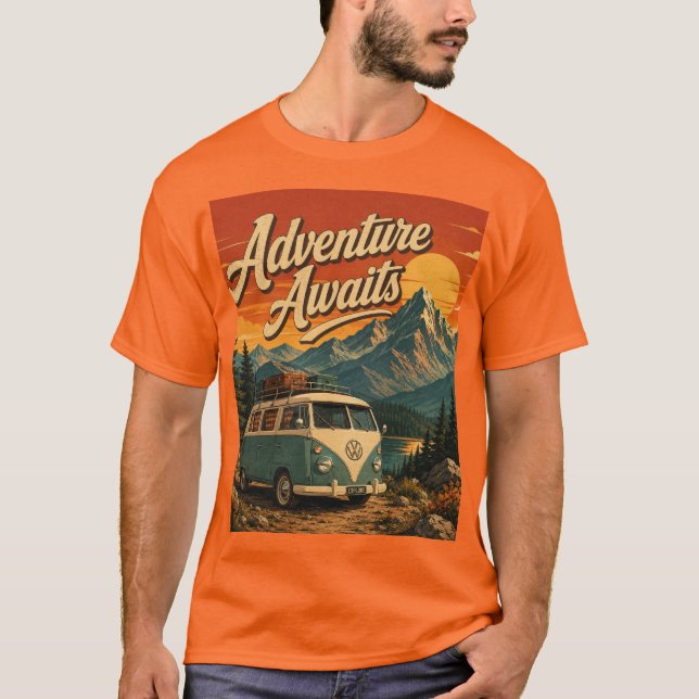 Äventyrsvänlig Vintage Camper T-Shirt (Framsida)