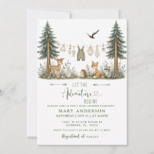 Äventyrsvänliga Skogsdjur Baby Shower Inbjudningar