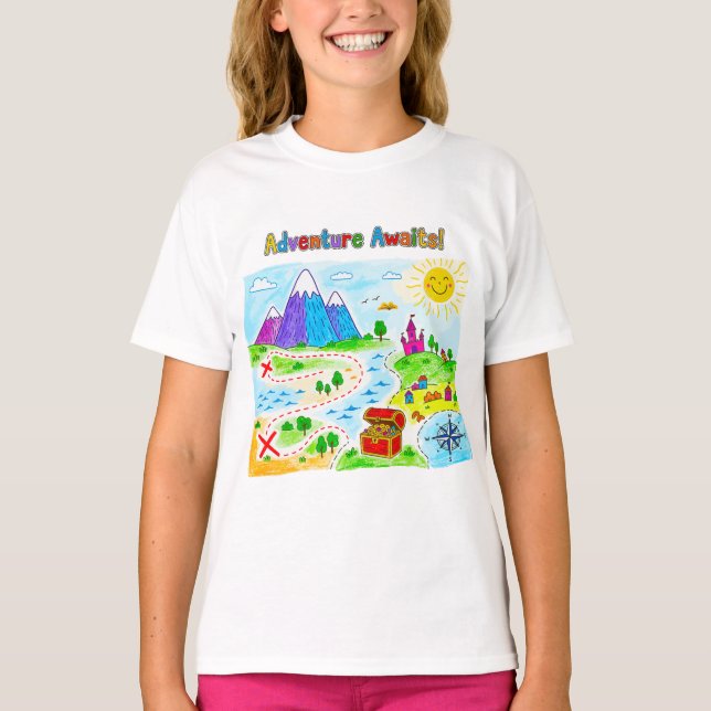 Äventyrsväntar Barn Skattkartedesign T Shirt (Framsida)