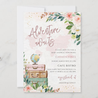 Äventyrsväntar Världskarta Baby Shower Inbjudningar