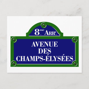 Avenue des Champs-Elysee, Paris Street Sign Vykort