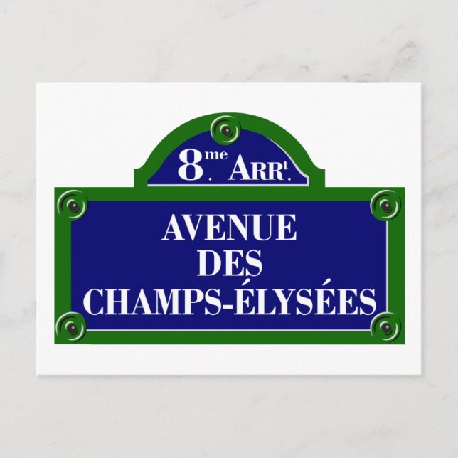 Avenue des Champs-Elysee, Paris Street Sign Vykort (Framsida)