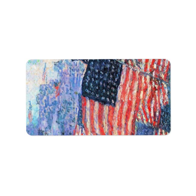 Avenue in Rain av Frederick Childe Hassam Adressetikett (Framsidan)