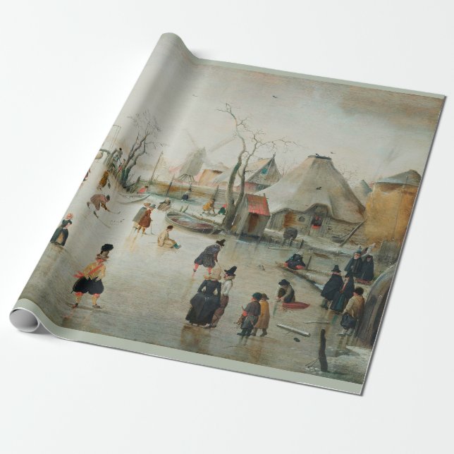 AVERCAMP "ICE SKATING IN A VILLAGE" GIFT WRAP PRESENTPAPPER (Utrullad)