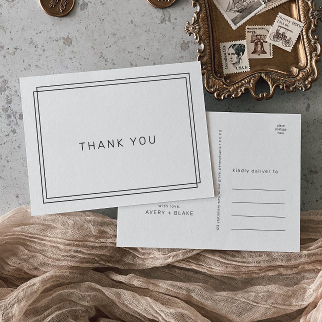 AVERY Black and White Modern Bröllop Tack Vykort (AVERY Black and White Modern Wedding Thank You Postcard)