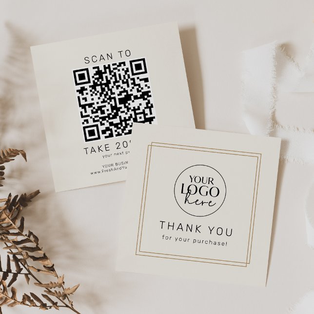 AVERY Chic Guld Svart Kräm Logo QR-kod Tack Rabattkort (AVERY Chic Gold Black Cream Logo QR Code Thank You Discount Card)