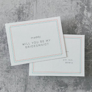 AVERY Coral och Teal Bridesmaid Frieri kort