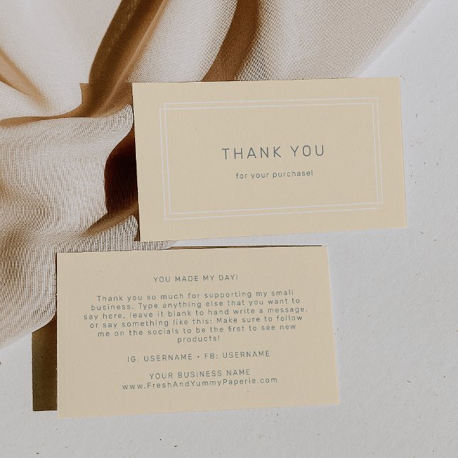 AVERY Enkel Neutral Smörgul Tack Visitkort (AVERY Simple Neutral Butter Yellow Thank You Business Card)