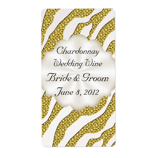 Avery-etikett för guld Zebra ränder Bröllop Vin Fraktsedel (Framsidan)