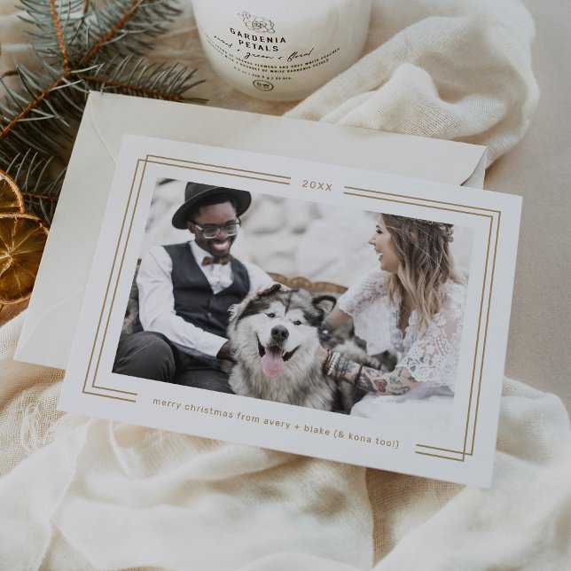AVERY Gold White Framed Couples Photo Christmas Julkort (AVERY Gold White Framed Couples Photo Christmas Holiday Card)
