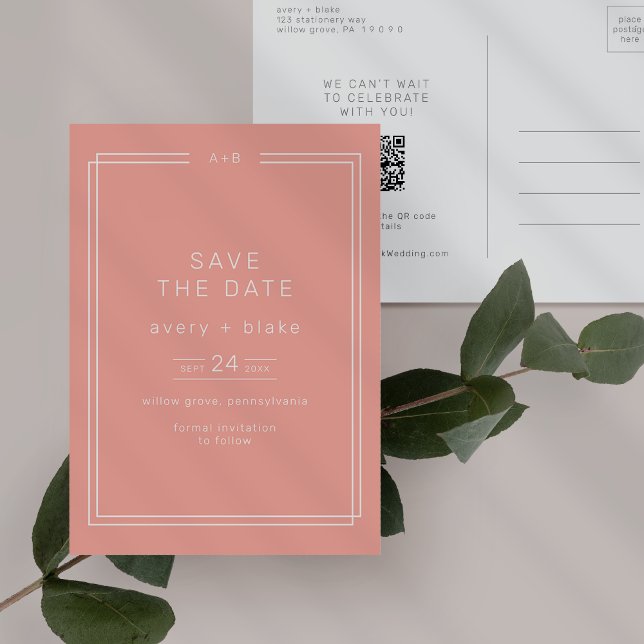 AVERY Minimal Blush Peach Bröllop Spara Datumet Inbjudan Vykort (AVERY Minimal Blush Peach Wedding Save the Date Invitation Postcard)