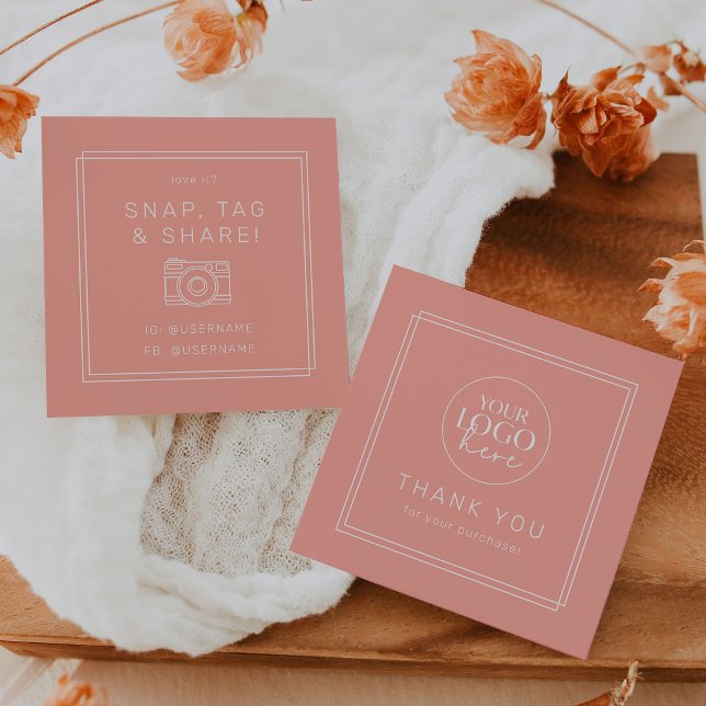 AVERY Minimal Blush Peach Logotyp Tack Fyrkantigt Visitkort (AVERY Minimal Blush Peach Logo Share Thank You Square Business Card)