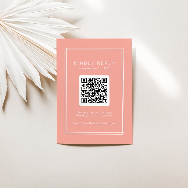 AVERY Minimal Blush Peach QR Code RSVP Wedding Tilläggskort (AVERY Minimal Blush Peach QR Code RSVP Wedding Enclosure Card)