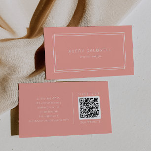 AVERY Minimal Blush Peach Soft Coral QR-kod Visitkort