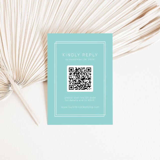 AVERY Minimalist Mint Grönt QR Code OSA Bröllop Tilläggskort (AVERY Minimalist Mint Green QR Code RSVP Wedding Enclosure Card)