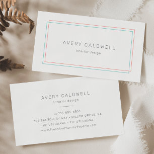 AVERY Minimalistisk korall- och teal-kant Visitkort