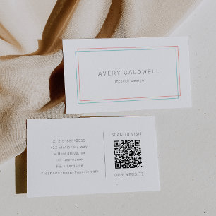 AVERY Minimalistisk korall- och tealgräns QR-kod Visitkort