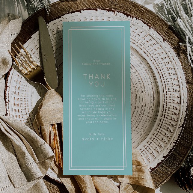 AVERY Mint Grönt Bröllop Bord - tackkort Meny (AVERY Mint Green Wedding Table Thank You Cards)