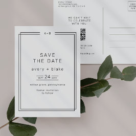 AVERY Modern Black and White Bröllop spara datum Inbjudan Vykort