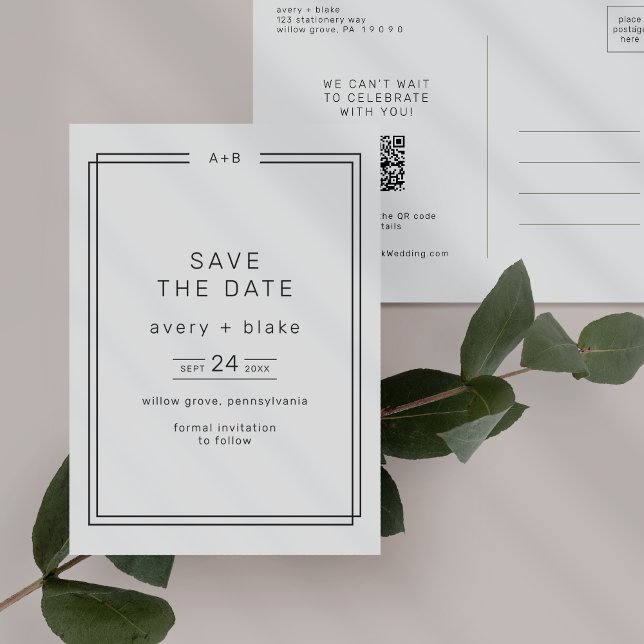 AVERY Modern Black and White Bröllop spara datum Inbjudan Vykort (AVERY Modern Black and White Wedding Save the Date Invitation Postcard)