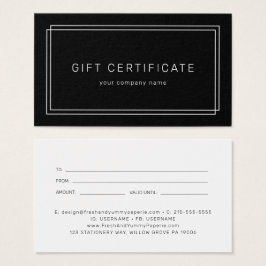 AVERY Modern Black Business Gift Certificate Visitkort