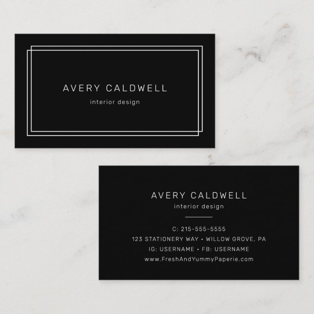 AVERY Modern Black Double Frame Business Card Visitkort (Fram/baksida)