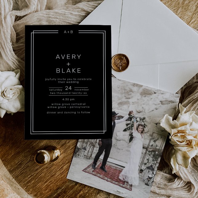 AVERY Modern Black Monochrome Photo Bröllop Inbjudningar (AVERY Modern Black Monochrome Photo Wedding Invitation)