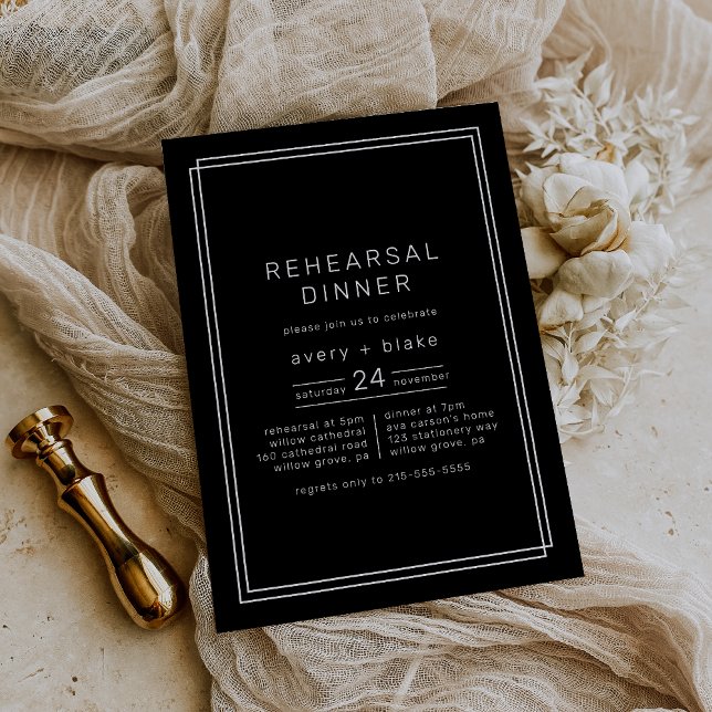 AVERY Modern Black Rehearsal Middag Inbjudningar (AVERY Modern Black Rehearsal Dinner Invitation)