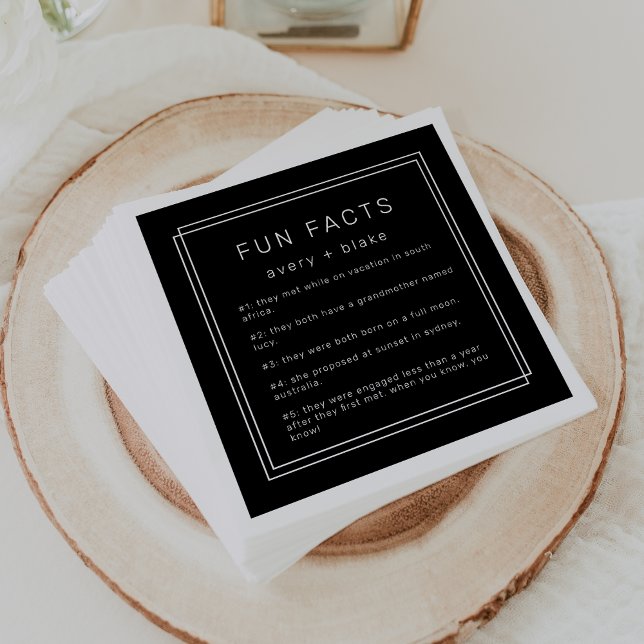 AVERY Modern Black Roligt Fact Bröllop Pappersservett (AVERY Modern Black Fun Fact Wedding Napkins)