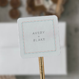 AVERY Modern Coral och Teal Gräns Bröllop Fyrkantigt Klistermärke